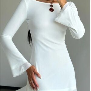 NWTO - PRINCESS POLLY Lukea Long Sleeve Mini Dress White Petite